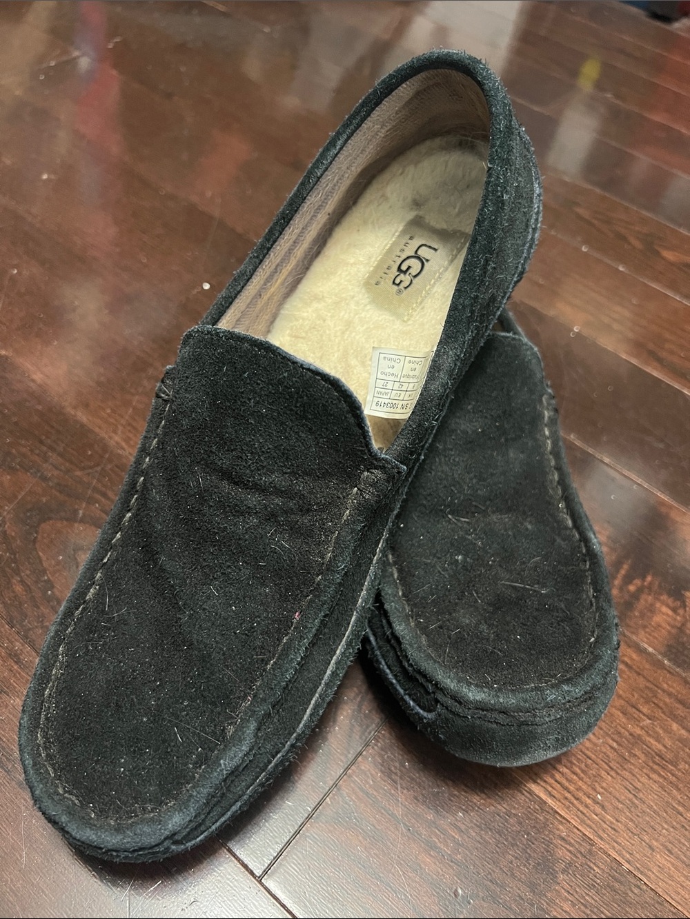 UGG Men’s Black Suede Slip-On Loafers with Plush Lining
